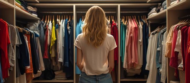 A full wardrobe seen from behind
